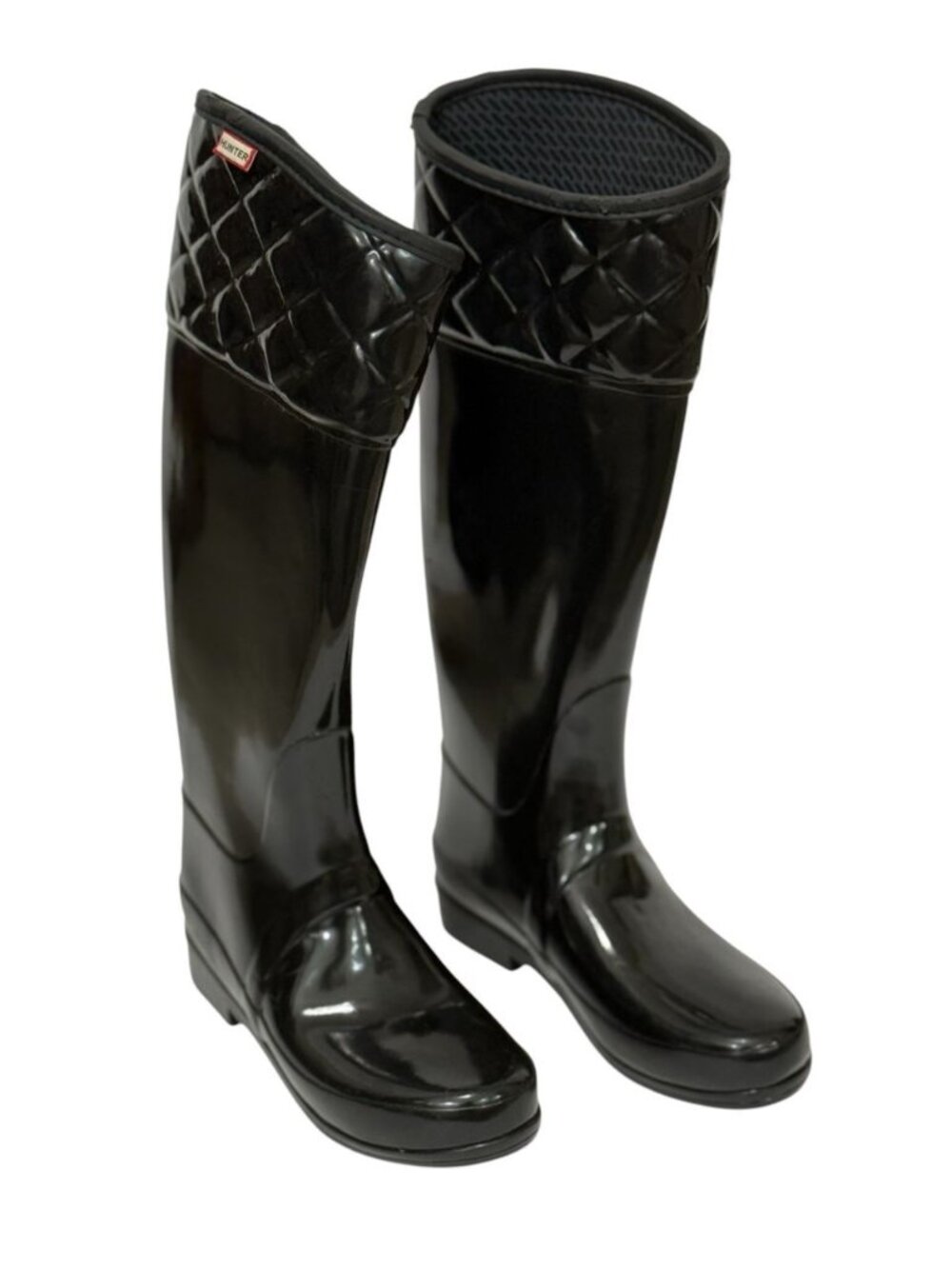 Hunter Women's Rigley Rubber Rain Boots Shiny Black Quilted Top Size 5 US/35 EU - Picture 2 of 16